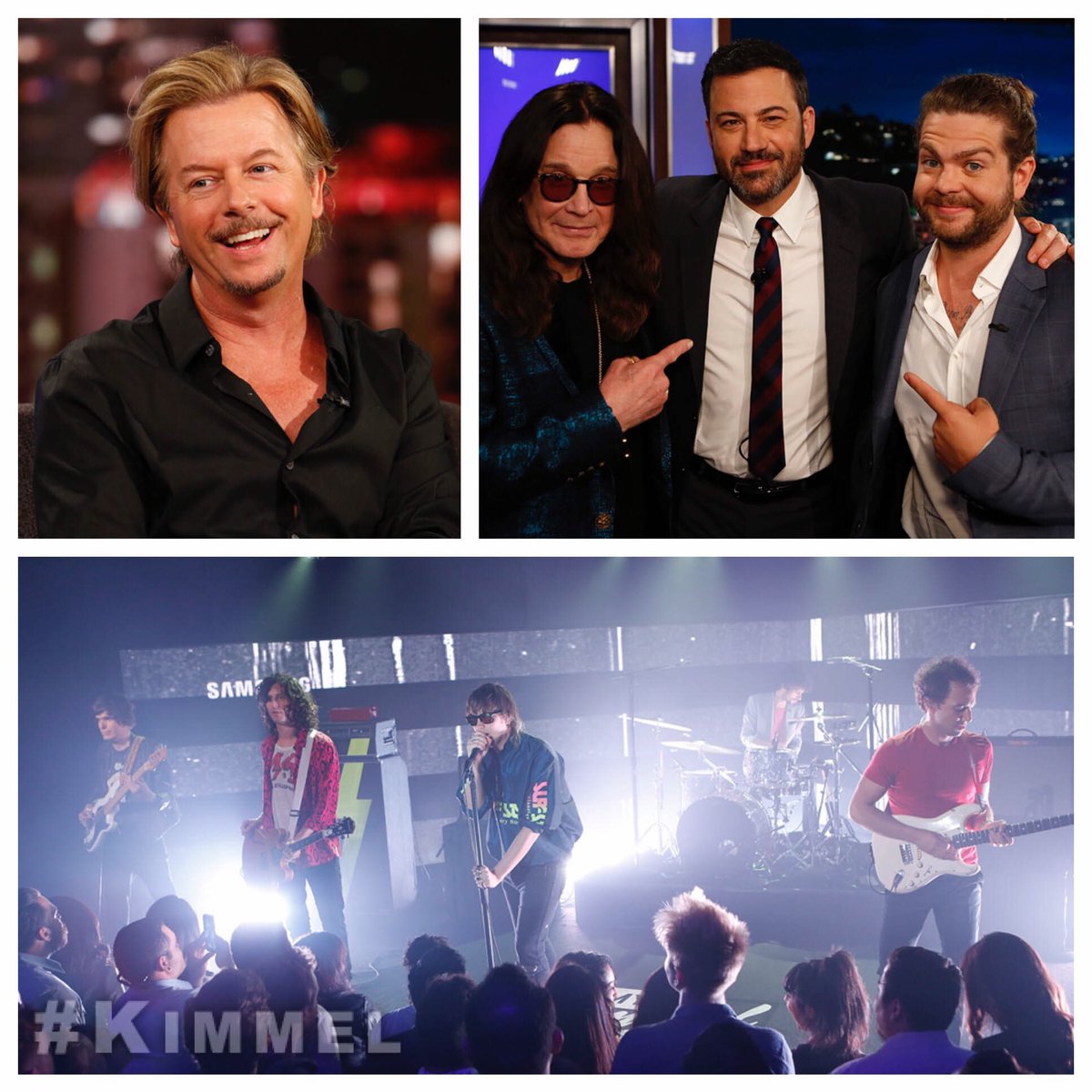 JimmyKimmelLive's tweet image. #Kimmel tonight @DavidSpade #Fameless, @OzzyOsbourne &amp;amp; @JackOsbourne and music from @TheStrokes on the Samsung stage