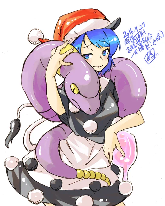ドレミーさんと今日ゲットしたアーボ。夢で蛇がでると…。そーい。
#深夜の真剣お絵描き60分一本勝負 