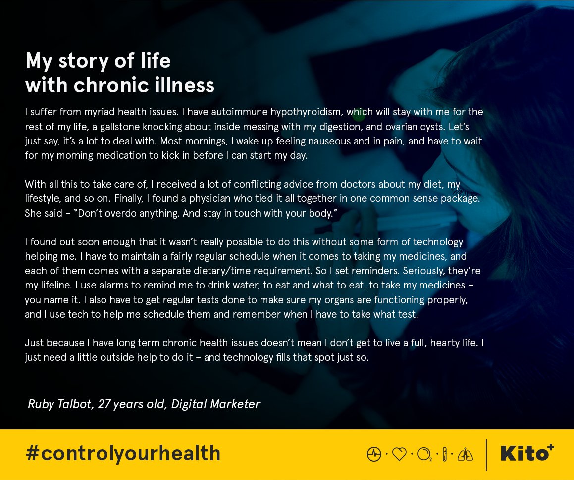 getkito's tweet photo. Living with a chronic health issue?Share #yourstory with us at help@azoi.com
#controlyourhealth #WednesdayWisdom https://t.co/L1D2sCJCZC