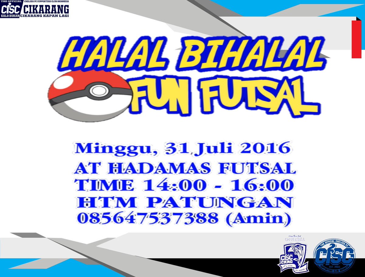 CISCcikarang's tweet photo. Halal Bihalal &amp; Fun Futsal #cisccikarang
Minggu,31 Juli 2016
At Hadamas Futsal 
Time 14:00-16:00 https://t.co/UoOiPWXkz0