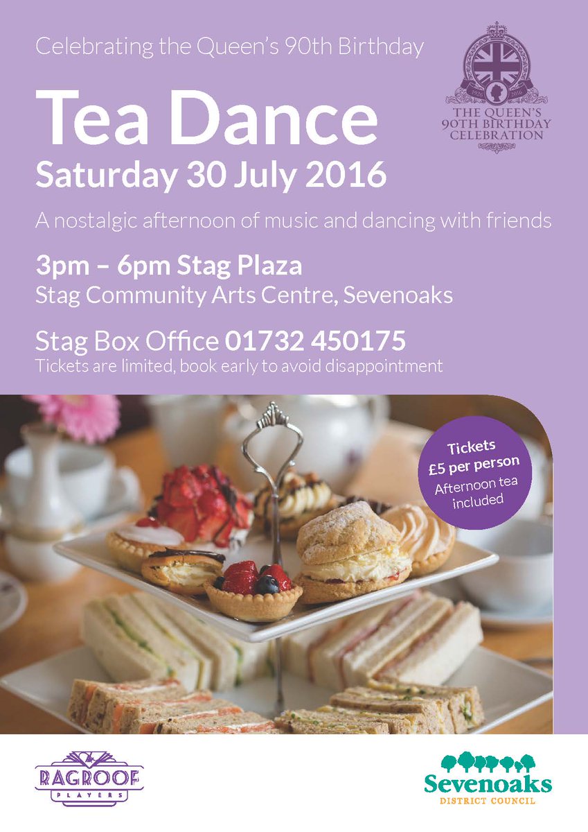 Tickets now 2 for 1 for this Saturday’s #Queenat90 afternoon tea & live music event @StagSevenoaks Book 01732 450175