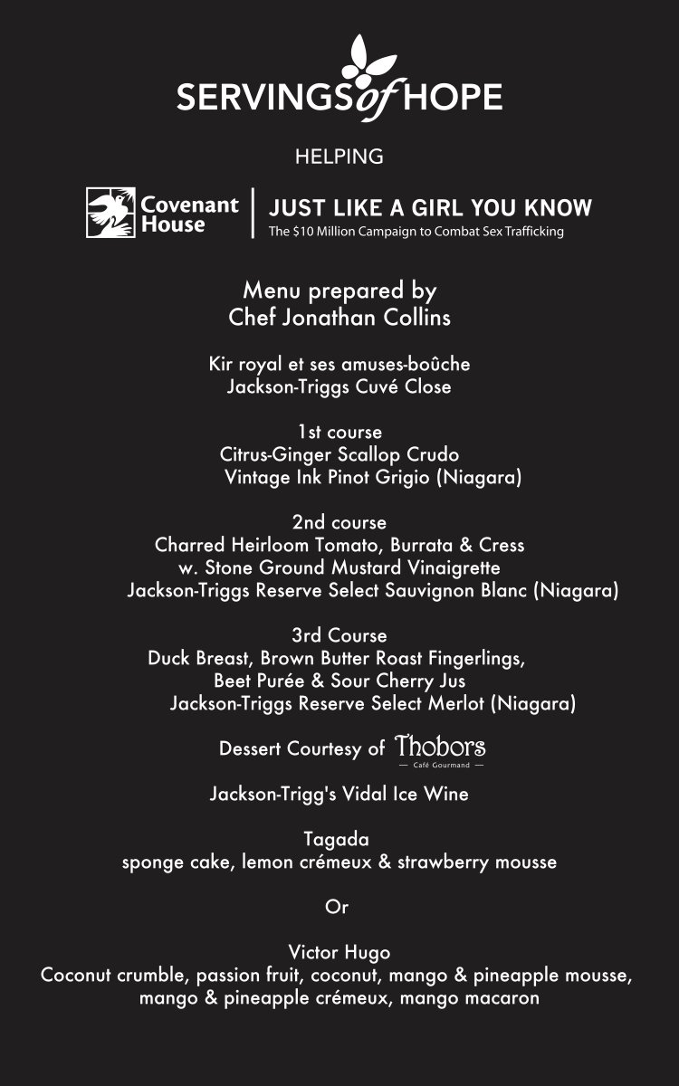JonathanCollins's tweet image. @CovenantHouseTO "Servings of Hope" #JustLikeaGirlYouKnow The $10 Million Campaign to Combat Sex Trafficking