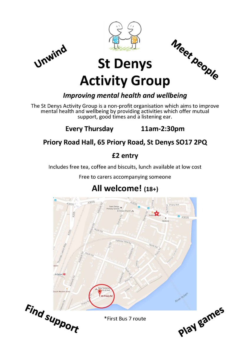 St. Deny's Activity Groups drop-in; to improve mental health &amp; wellbeing: activities- mutual support-listening ear