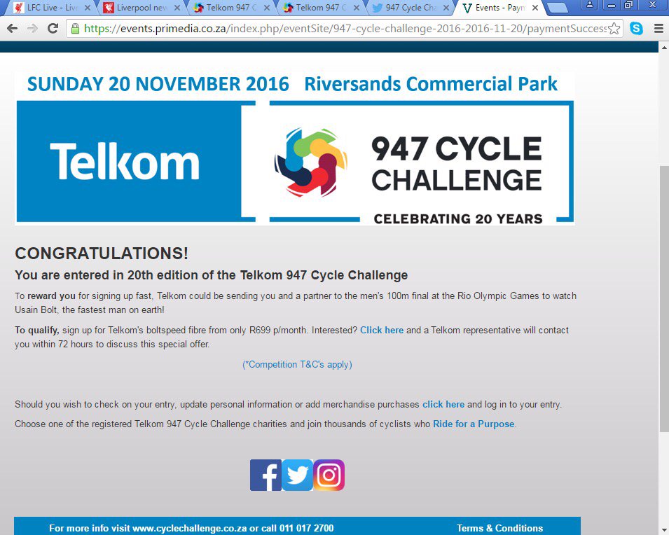 RTMNtelezi's tweet photo. @947Cycle It's official can't wait #cyclechallenge2016 #getin 🚴🏾🚴🏾🚴🏾 https://t.co/m7npi2TuSp
