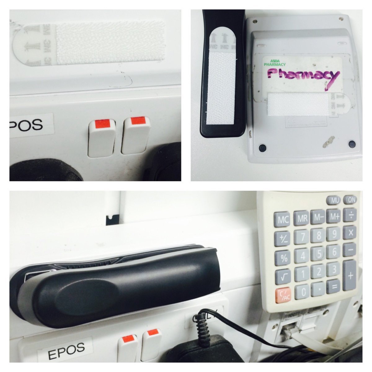 DullPharmacist's tweet photo. 1. Find Velcro stickers
2. Attach one side to wall & other to stapler & calculator
3. Then continue life as normal https://t.co/SGoD40gGdP