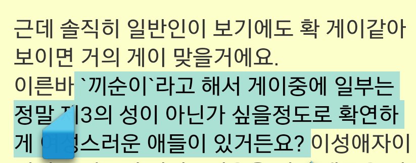 [게이여혐] 끼순이라는 언어사용을 중단해 주시길 바랍니다. 끼순이라 불리는 이들은 그저 '여성스럽다'는 이유로 제3의 성인가요? 그렇다면 여성스러운 것은 무엇인가요.