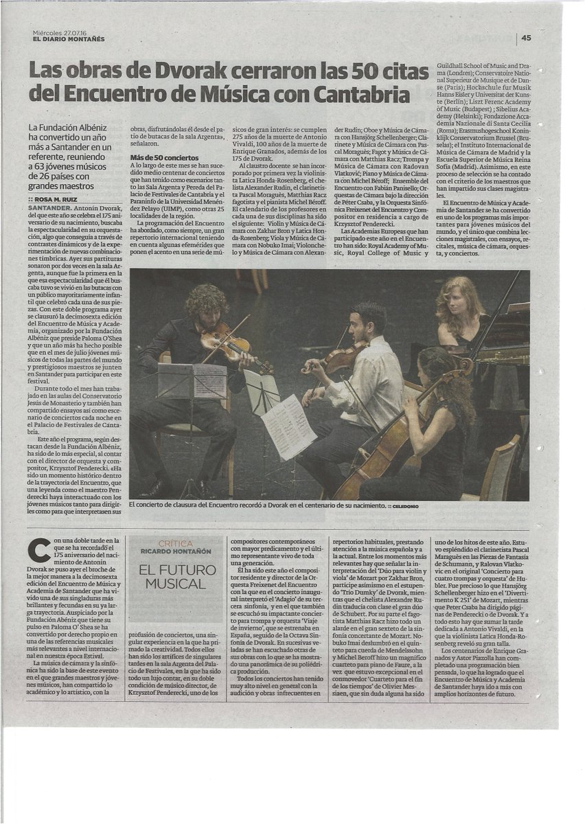 Escuela Superior de Música Reina Sofía (@escuelarsofia) on Twitter photo Las obras de Dvorak cerraron las 50 citas del #EncuentroSantander2016 por <a href="/cant_infinita/">Cantabria Infinita</a> <a href="/rosaruizzzz/">Rosa M. Ruiz</a> <a href="/FAlbeniz/">Fundación Albéniz</a> Las obras de Dvorak cerraron las 50 citas del #EncuentroSantander2016 por <a href="/cant_infinita/">Cantabria Infinita</a> <a href="/rosaruizzzz/">Rosa M. Ruiz</a> <a href="/FAlbeniz/">Fundación Albéniz</a>