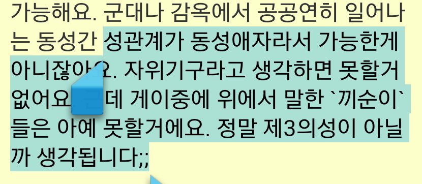 게이가 생각하기에 '여성과 성관계는 일종의 자위기구라고 생각하면 못할것도 없다 그러나 끼순이들은 아예 못할 것이다' 동일인이 작성한 내용입니다.