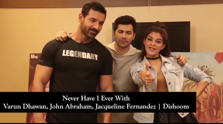 JohnAbrahamCLUB's tweet photo. Never Have I Ever With @Varun_dvn ,@Asli_Jacqueline and @TheJohnAbraham #2DaysToDishoom https://t.co/Nuikkjg5LH