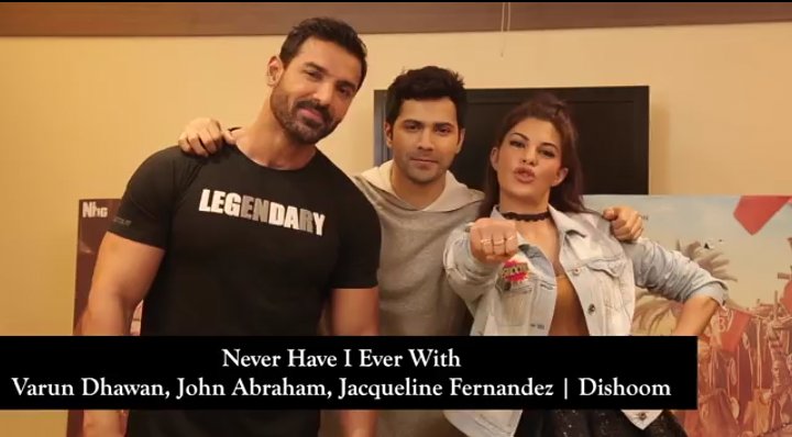 JohnAbrahamCLUB's tweet photo. Never Have I Ever With @Varun_dvn ,@Asli_Jacqueline and @TheJohnAbraham #2DaysToDishoom https://t.co/Nuikkjg5LH