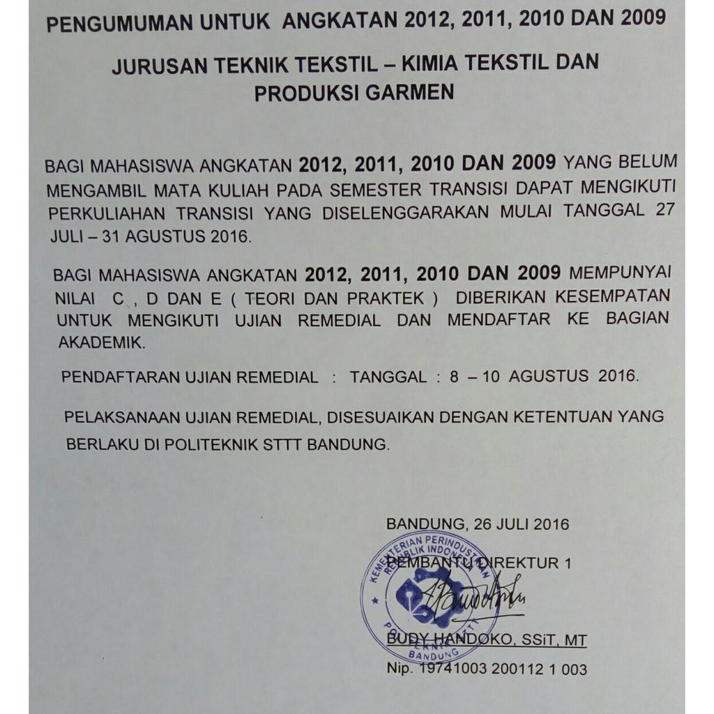 Pengumuman untuk angkatan 2012,2011,2010,2009