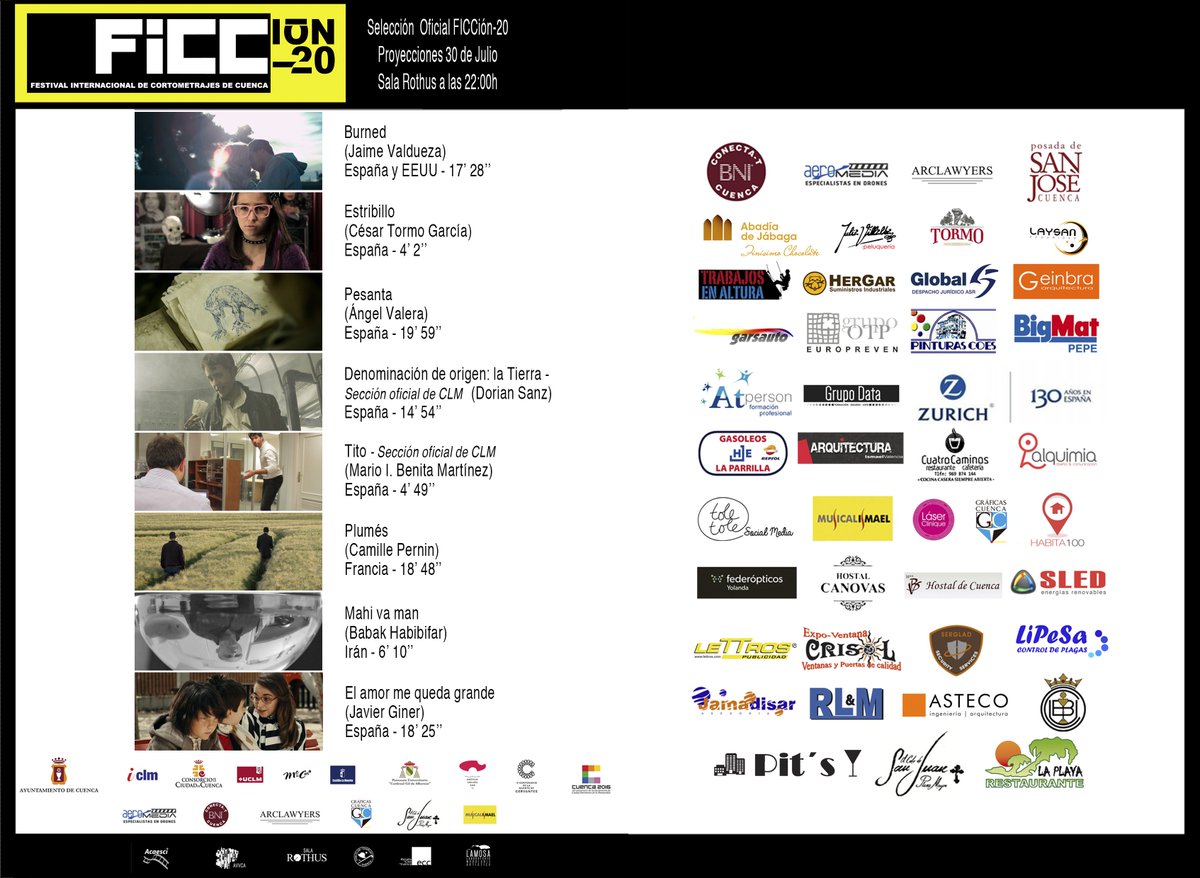 FICCionFestival's tweet photo. Selección oficial FICCión-20, proyecciones para el 30 de Julio @aytocuenca @LAMOSA_Lab @bniconecta_t https://t.co/1ht2MKqdx6