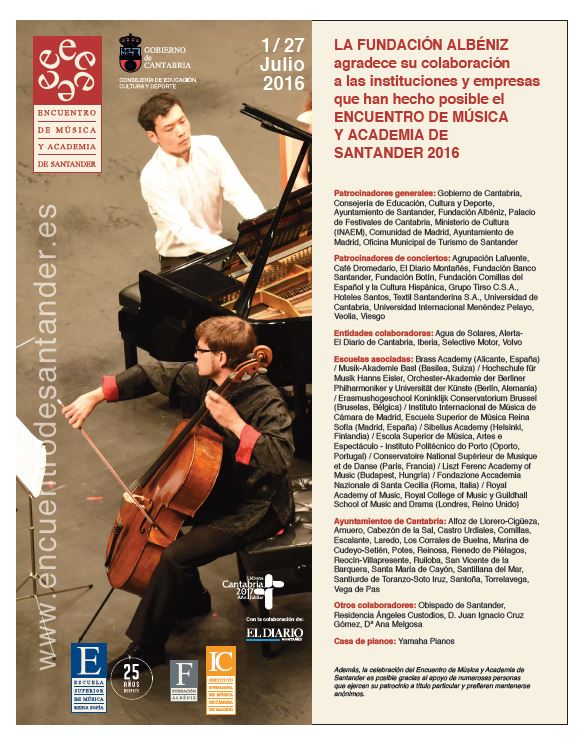 Escuela Superior de Música Reina Sofía (@escuelarsofia) on Twitter photo La <a href="/FAlbeniz/">Fundación Albéniz</a> agradece su colaboración a las instituciones y empresas del #EncuentroSantander2016¡¡GRACIAS A TODOS!! La <a href="/FAlbeniz/">Fundación Albéniz</a> agradece su colaboración a las instituciones y empresas del #EncuentroSantander2016¡¡GRACIAS A TODOS!!