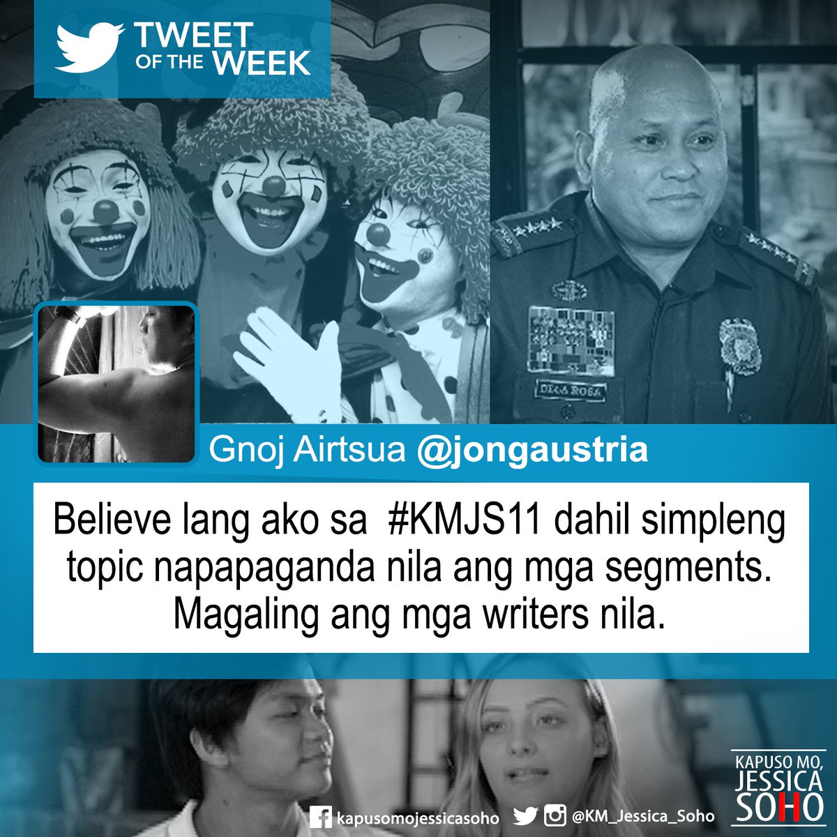 KapusoMoJessicaSoho (@km_jessica_soho) on Twitter photo Kayo ang aming inspirasyon! Maraming salamat sa iyong Tweet of the Week, Kapusong <a href="/jongaustria/">Gnoj Airtsua</a>! #KMJS11 Kayo ang aming inspirasyon! Maraming salamat sa iyong Tweet of the Week, Kapusong <a href="/jongaustria/">Gnoj Airtsua</a>! #KMJS11