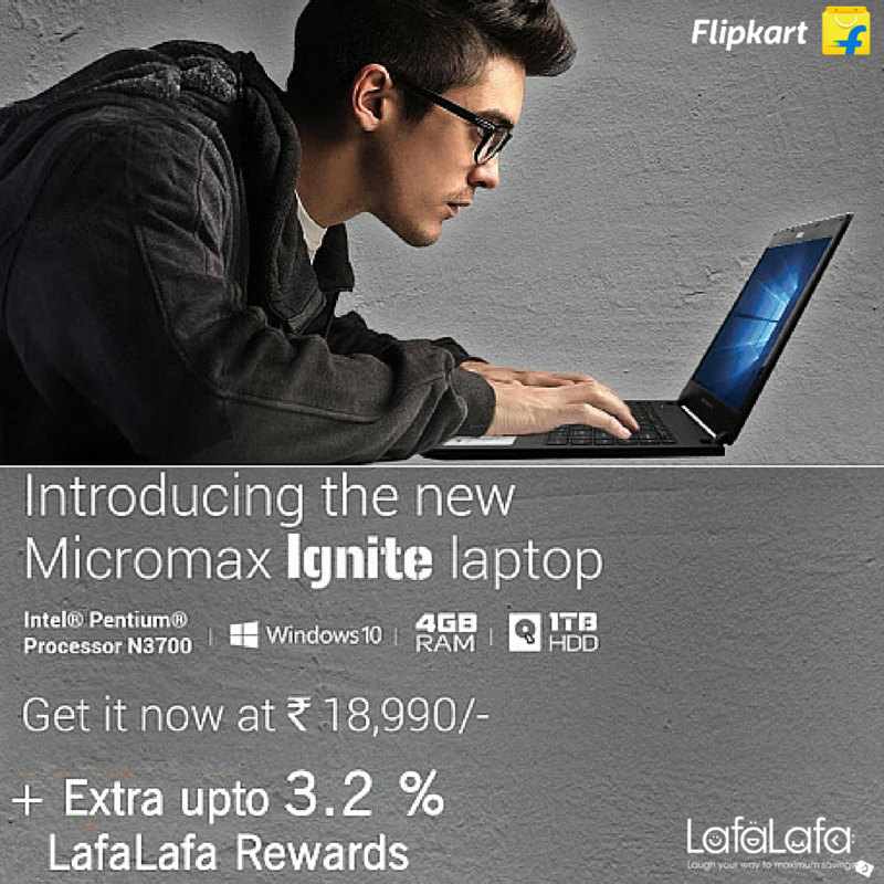 lafalafacom's tweet photo. Introducing the new Micromax Ignite laptop
Get it now at Rs.18,990/- + Extra 3.2% #LafaLafa https://t.co/BHf5ZIBHk5 https://t.co/DyChDONIOW