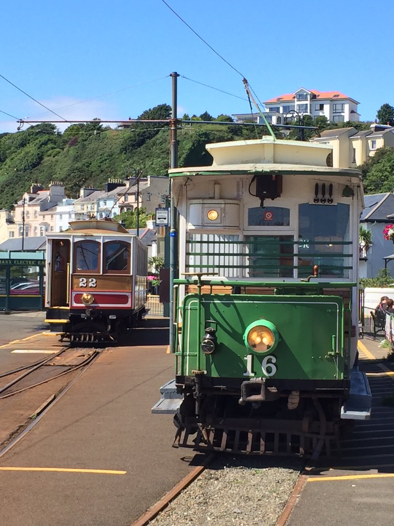 manxelectric's tweet photo. 22 &amp; 40 departs with the 12:40 service to Ramsey while 16 &amp; Van 16 await departure from the Groudle Siding at 13:00 https://t.co/mmMCLSF4Ck