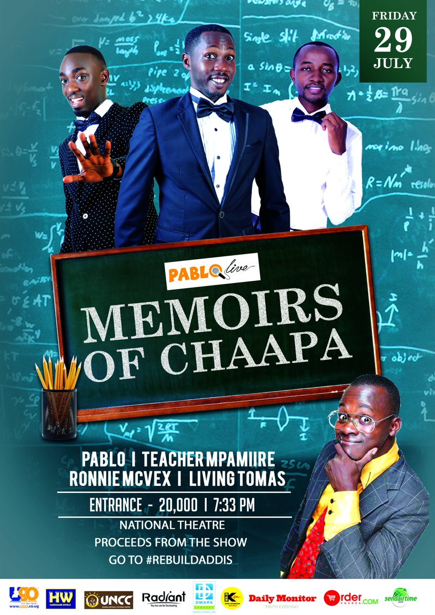 PabloKimuli's tweet photo. KABOOOMMMM! It's happening this #Fri29thJuly Pablo Live comedy show #20k National Theatre, 7:33pm. Bring a friend! https://t.co/vLDPrusJc9