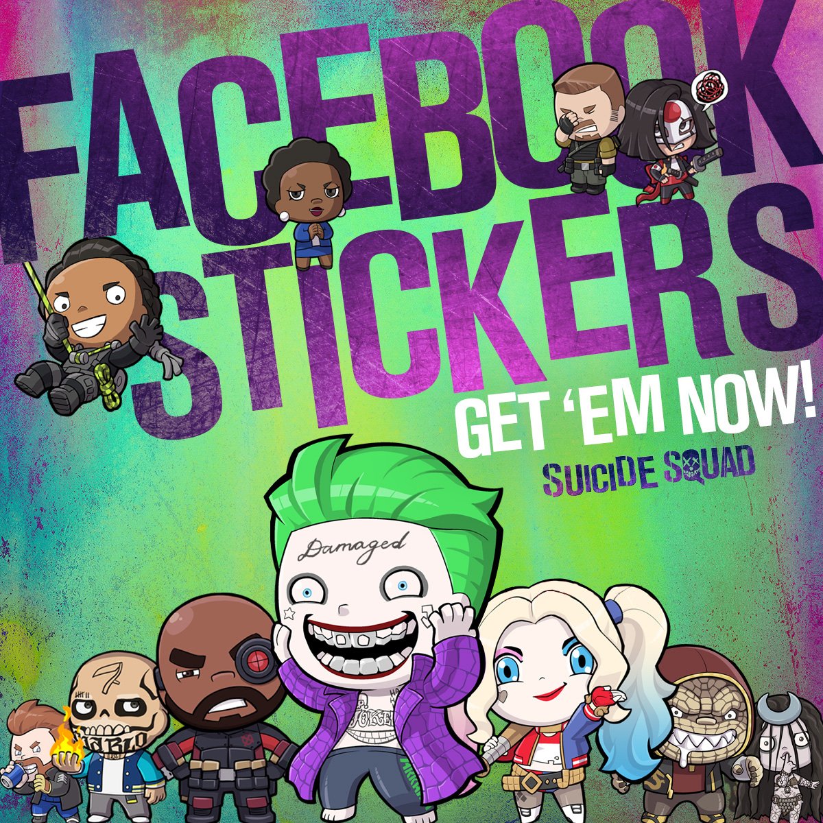 Meta's tweet image. The worst heroes ever are the newest #FacebookStickers in the Sticker Store: bit.ly/SuicideSquadSt… #SuicideSquad