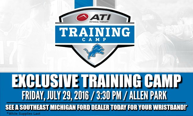 SE MI Ford Dealers (@thinkfordfirst) on Twitter photo See a SE MI Ford Dealer for your wristband to the exclusive <a href="/Lions/">Detroit Lions</a> Training Camp! See you Friday! See a SE MI Ford Dealer for your wristband to the exclusive <a href="/Lions/">Detroit Lions</a> Training Camp! See you Friday!