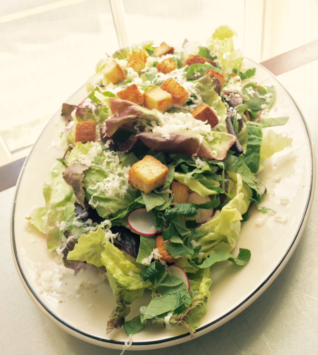 Chef Amy's Caesar with Starling Yards salad greens, young radish and croutons from our own Pain de Mie...yum!
