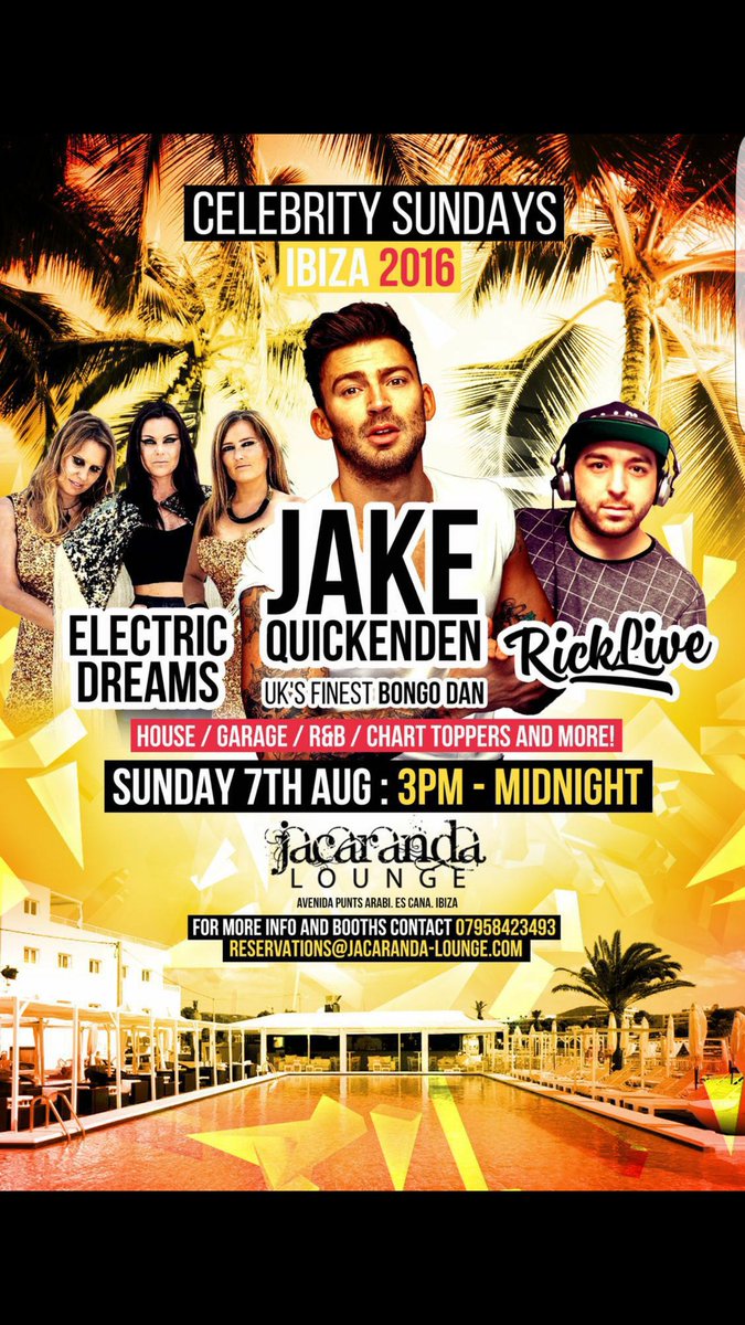 7thAug #celebritysundays @Djricklive @JakeQuickenden <a href="/dannylowry1/">danny lowry</a> <a href="/lauren_kaycee/">Lauren Kaycee</a> #ibizaevents #ibizaparty #ibiza