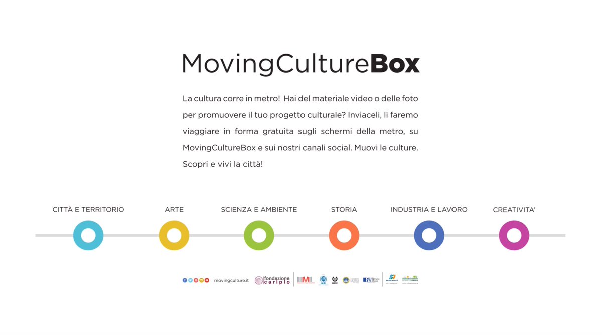 Moving_Culture's tweet photo. #MovingCultureBox
Hai un progetto culturale da far conoscere? Scrivi a info@movingculture.it. https://t.co/RK2jPk44Ph