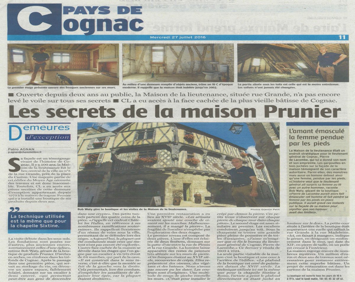 BurnezAlice's tweet photo. @CognacPrunier Article Pays de Cognac : secrets de la Vieille Maison. #cognac #monumenthistorique #SECRETSDHISTOIRE https://t.co/4NyjajYYcP