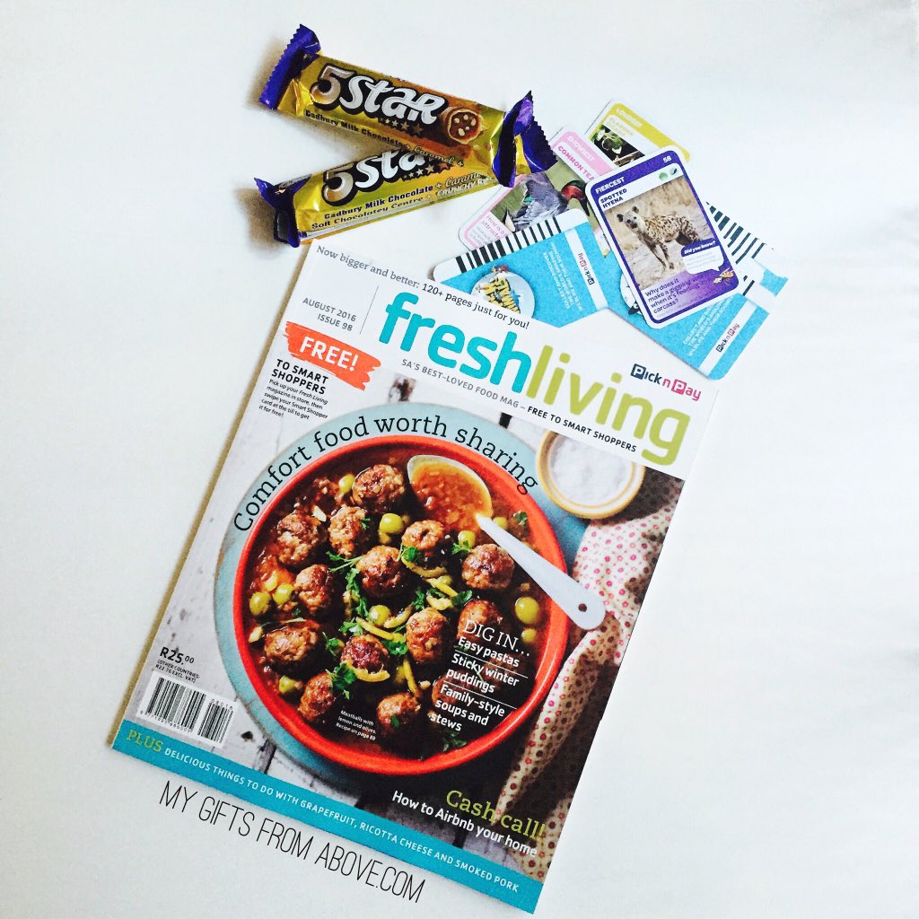 AnaSilvaSimoes's tweet photo. Have new @PicknPay #free #freshlivingmagazine ,kids busy with #superanimals ,we try new @Cadbury_SA #5starchocolate https://t.co/QrHSZUVjMa