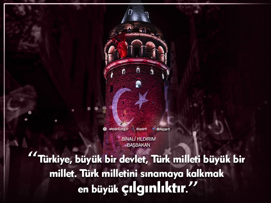 Akparti's tweet photo. "Türk milletini sınamaya kalkmak en büyük çılgınlıktır."
#MeydanlarMilleteEmanet https://t.co/yKN2HRQmRD