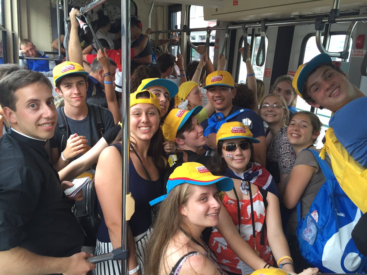 WYD_B17's tweet photo. On the tram heading towards @mattmahermusic 's concert at the #mercycenter @SydCathSchools @wyd_en https://t.co/hPQjIpxhzw