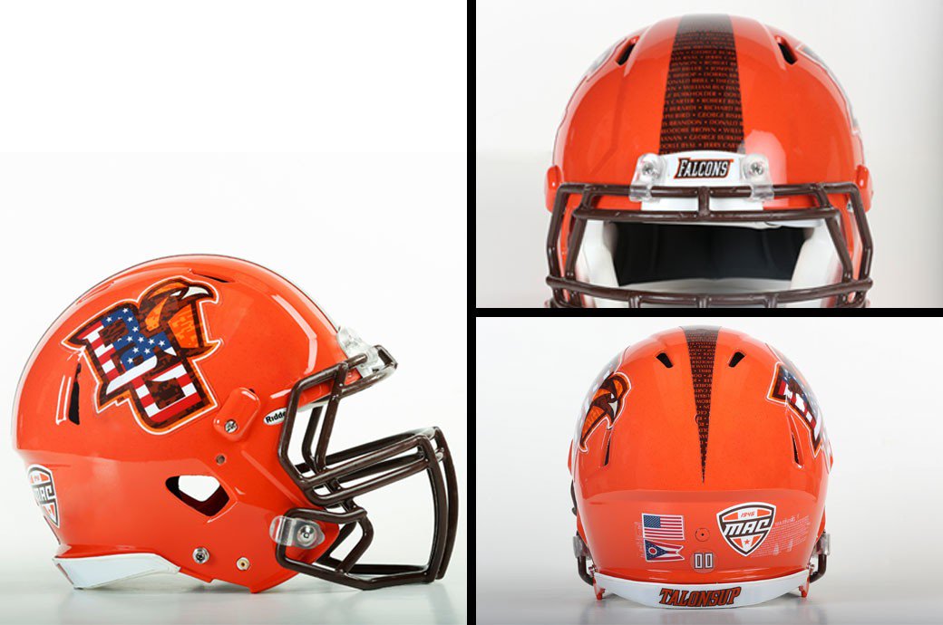 NFFNetwork's tweet image. Powerful helmet tribute w/ names of all 111 Bowling Green military killed in action bit.ly/29ZNChn