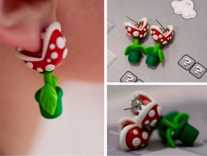 nintencollect's tweet photo. Today's #DailyGameWear: These devious-but-awesome-looking Piranha Plant earnings (with a #SuperMarioBros style) https://t.co/pmUEzQfGI4