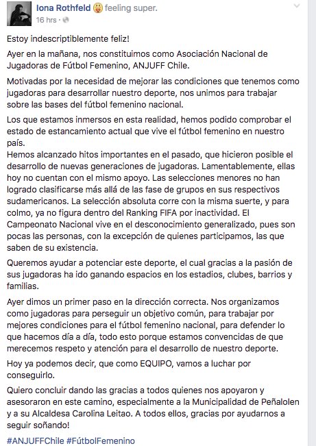 Hoy las jugadoras de fútbol femenino unimos fuerza para aportar en el desarrollo de nuestro deporte! #ANJUFFChile