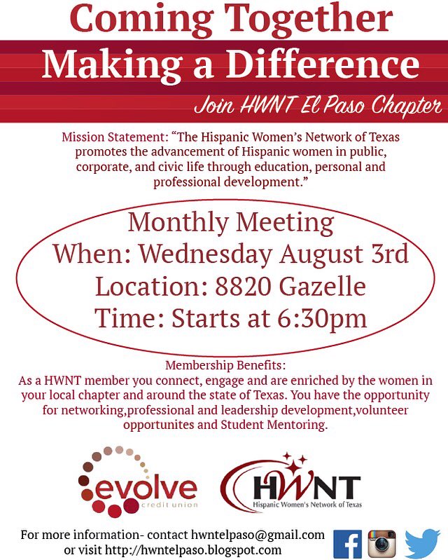 HWNT El Paso Chapter (@hwntep) on Twitter photo Coming up next week we have our monthly meeting at Evolve Credit Union! 8820 Gazelle <a href="/6/">Adrián Lamo</a>:30pm! Hope to see you there Coming up next week we have our monthly meeting at Evolve Credit Union! 8820 Gazelle <a href="/6/">Adrián Lamo</a>:30pm! Hope to see you there