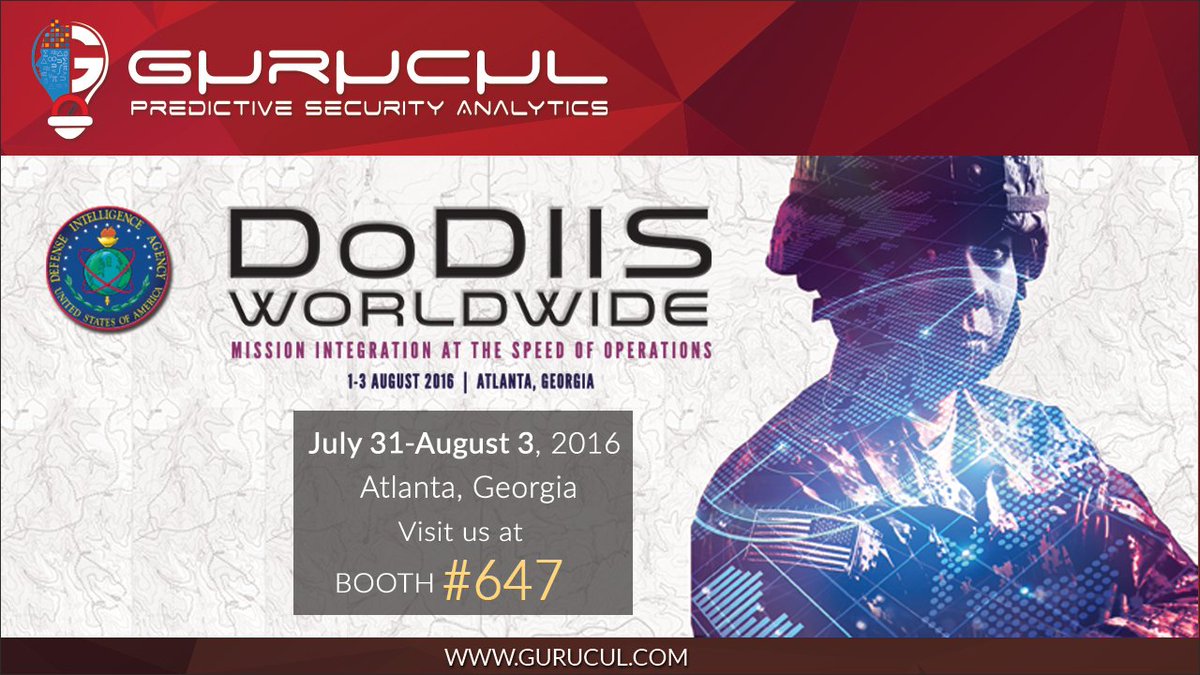 Gurucul's tweet image. Join @Gurucul at DoDIIS Worldwide, booth 647 @DoDIIS_WW #DoDIIS16 #cybersecurity #UserBehaviorAnalytics #UBA #GovSec
