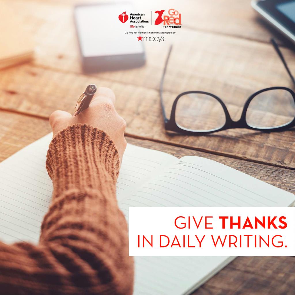 GoRedForWomen's tweet photo. #HeartHealthy tip: Keep a gratitude journal. Good for the soul AND great for the body. https://t.co/bvsSp0qPIl