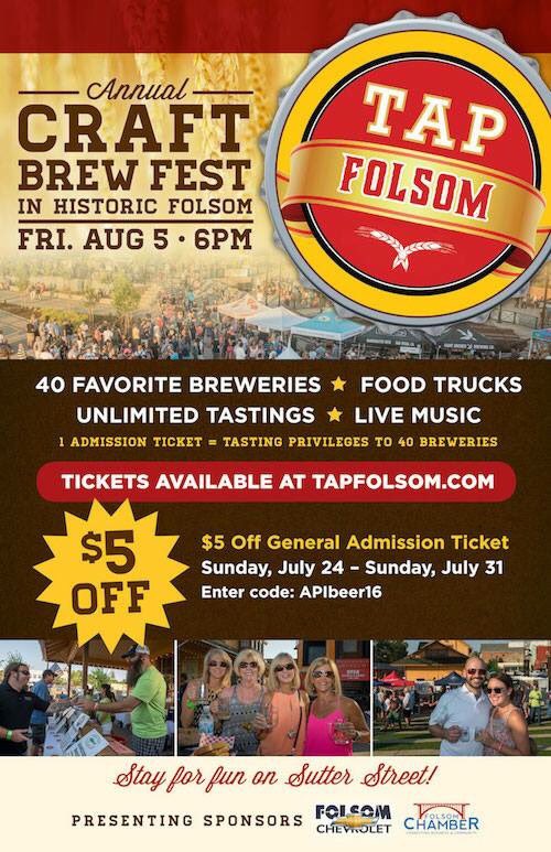 Few days left to get your $5 off to <a href="/TapFolsom/">Tap Folsom</a> use code APIbeer16 amazing #craftbeer event <a href="/FolsomChamber/">Folsom Chamber</a> #brewtalk