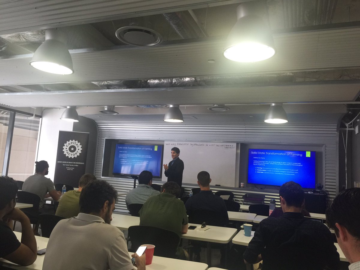 ChelseaMcC's tweet photo. Learning about vertical farming (tech applied to food = my simple definition) #smartcity #NewCoATX @hungryplanetfrm https://t.co/jnDar5d3en