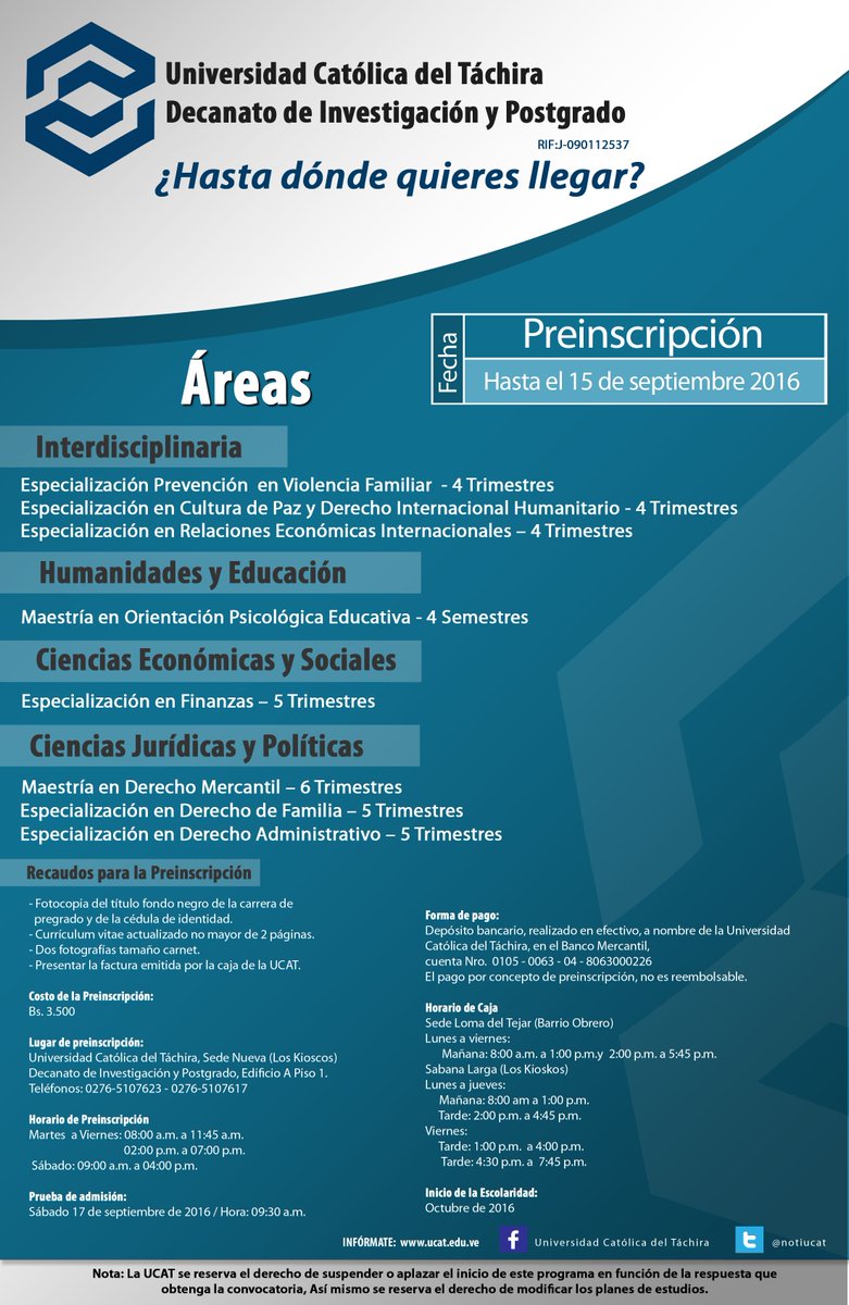 Recuerda que puedes preinscribirte en algún postgrado de la #UCAT