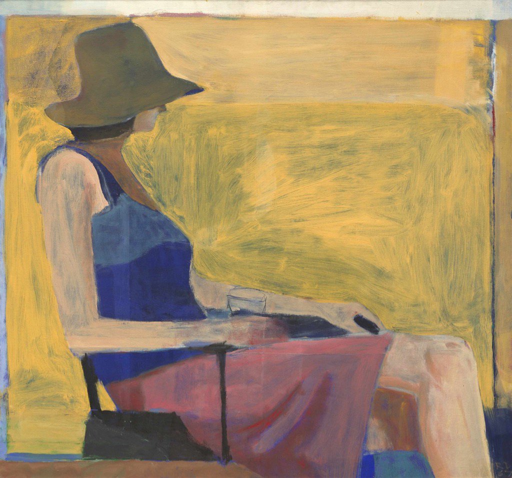 deborahsolo's tweet photo. This is how August days should look. 
Richard Diebenkorn, "Seated Figure with Hat," (1967), at the @NGADC. https://t.co/LlOxCnoSU0