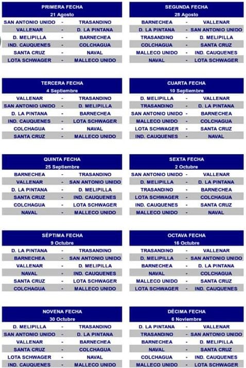 UnionSantaCruz's tweet photo. Fixture Fase Zonal - Segunda División 2016/17. Grupo Sur: D. Santa Cruz, Colchagua, Cauquenes, Lota, Naval y Malleco https://t.co/eE7LLowSbK