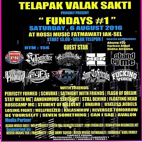 IG : Acaramusikindie (@acaramusikindie) on Twitter photo H-2 Telapak Valak Sakti Proudly Present FUNDAYS#1 06 Agustus 2016 at <a href="/RossiMusic_/">RossiMusik Fatmawati</a> H-2 Telapak Valak Sakti Proudly Present FUNDAYS#1 06 Agustus 2016 at <a href="/RossiMusic_/">RossiMusik Fatmawati</a>