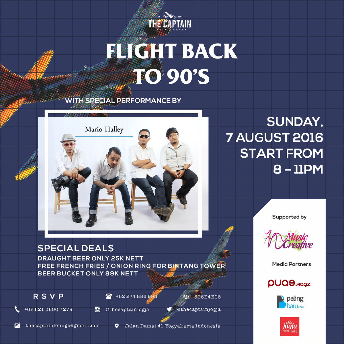 Flight Back to 90's
With Mario Halley
Sunday, 7 August 2016
Start from 8 pm
<a href="/JogjaUpdate/">jogjaupdate.com</a>