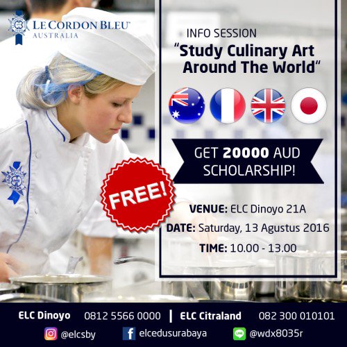 CakMisbah_'s tweet photo. Mau jadi #Chef andalan? Seminar #Study Culinary Art Around the World elcsby chat https://t.co/XIUJfZa9QF https://t.co/PGlCT4nUAd #eventsu…