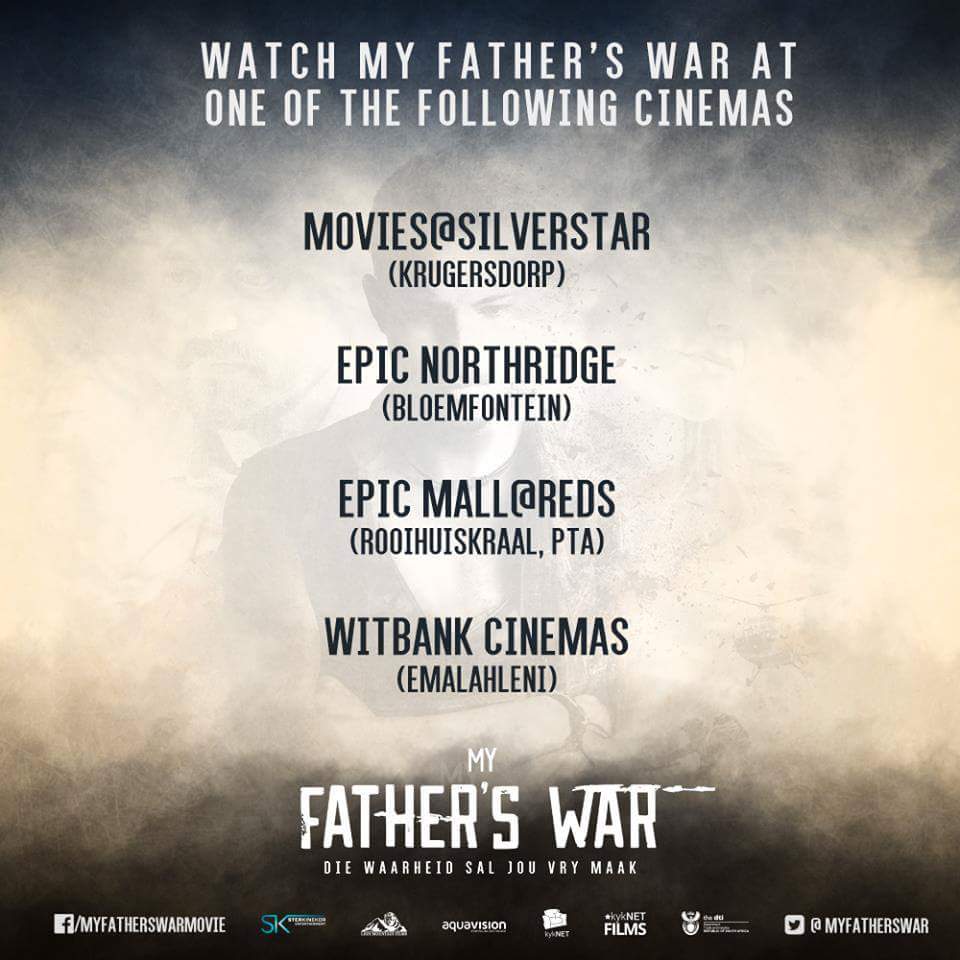ONLY ONE DAY LEFT 
#MyFathersWar opens at cinemas countrywide tomorrow! Get tickets now to avoid disappointment! :)