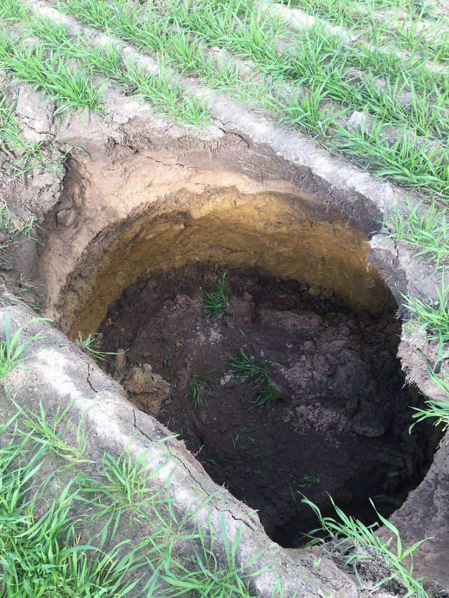 ajshepherd01's tweet photo. Bit of a Holey crap moment while spraying today. This little sinkhole opened up right under us. #sinkhole https://t.co/hkF829H5zc