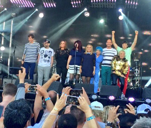 heartdisney10's tweet photo. @1iota - So much fun! The GoGo's @jimmykimmel! Extra bonus watching OK Go as #mashup with GoGo's to form #OkGoGo https://t.co/EtBSWsu9qp