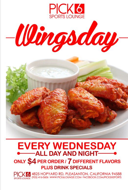 pick6lounge's tweet photo. It's Wingsday at #pick6 full order for only $4 come by anytime .. https://t.co/CQ5ViJTaUF
