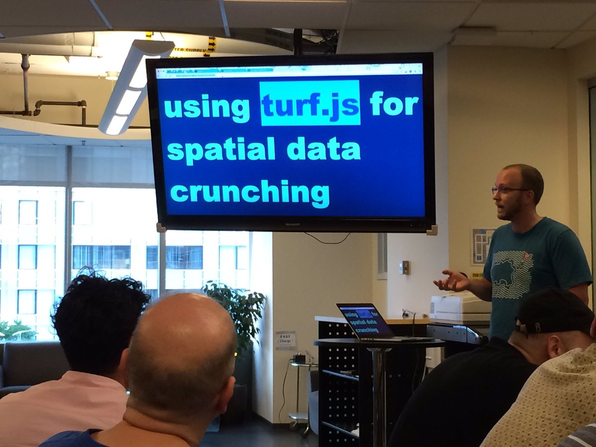 eddywongch's tweet image. At the #Maptime #Boston Meetup: Using #turfjs for #spatial crunching #gis