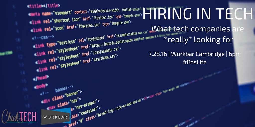 BostonTweetUp's tweet image. TOMORROW 6PM #HiringInTech hosted by @chicktechbos @Workbar bit.ly/HIT0716 @HubSpot @Wayfair @rvannederynen